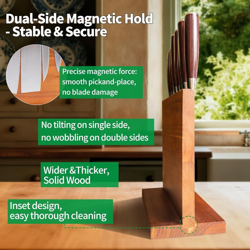FULLHI Kitchen Magnetic Knife Block Holder, Knife Magnetic Strip with Enhanced Magnets natural wood Multifunctional Storage Holder for Kitchen Utensil, Knife Set, Scissors,Spice Ja - Image 4